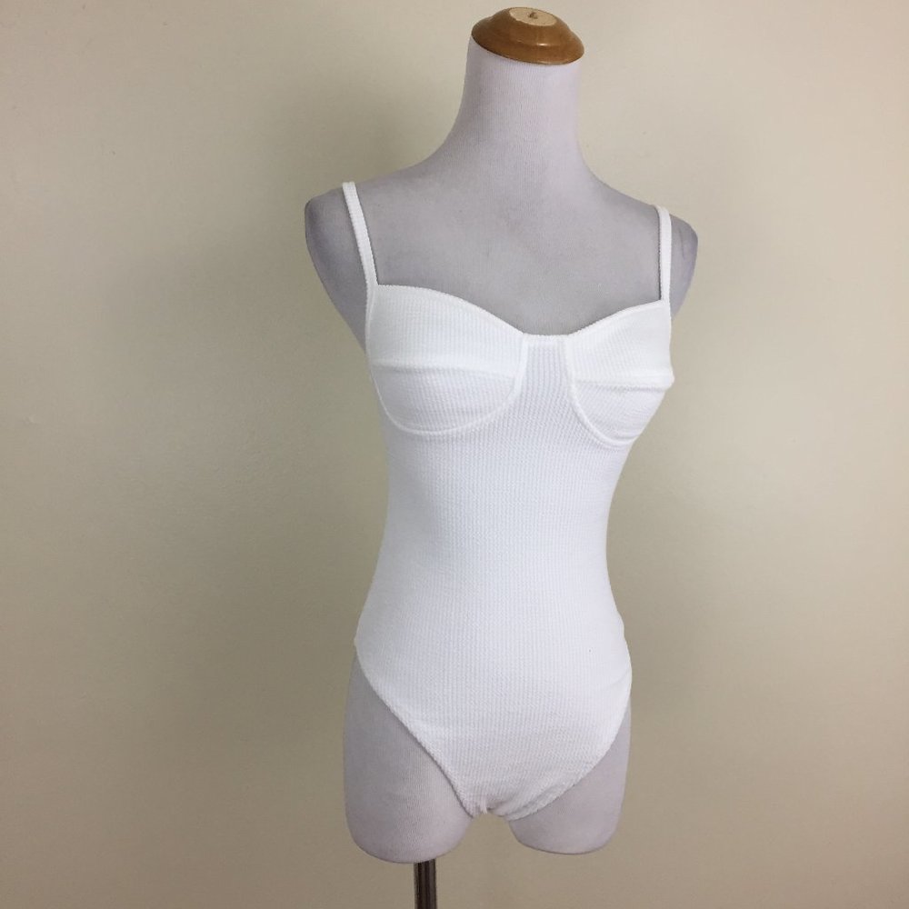 NWT NUDE Sleeveless White Ribbed Stretch One Piece Bodysuit